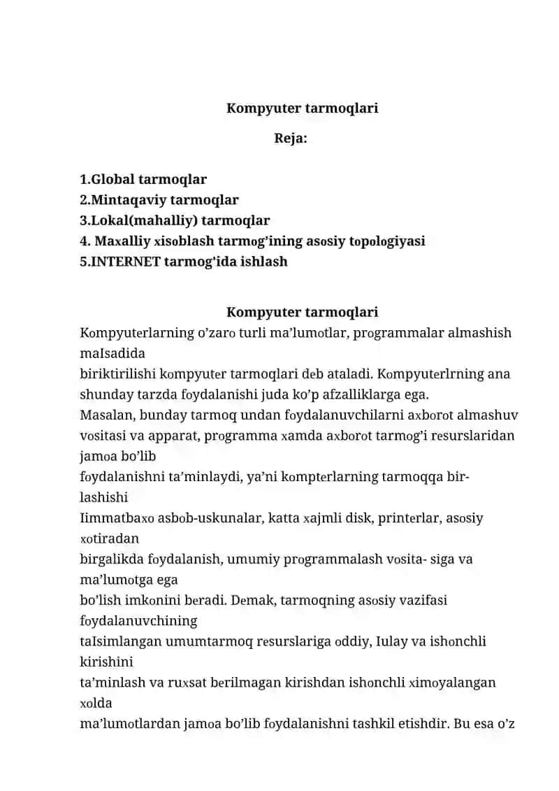 Kompyuter tarmoqlari, global tarmoqlar
