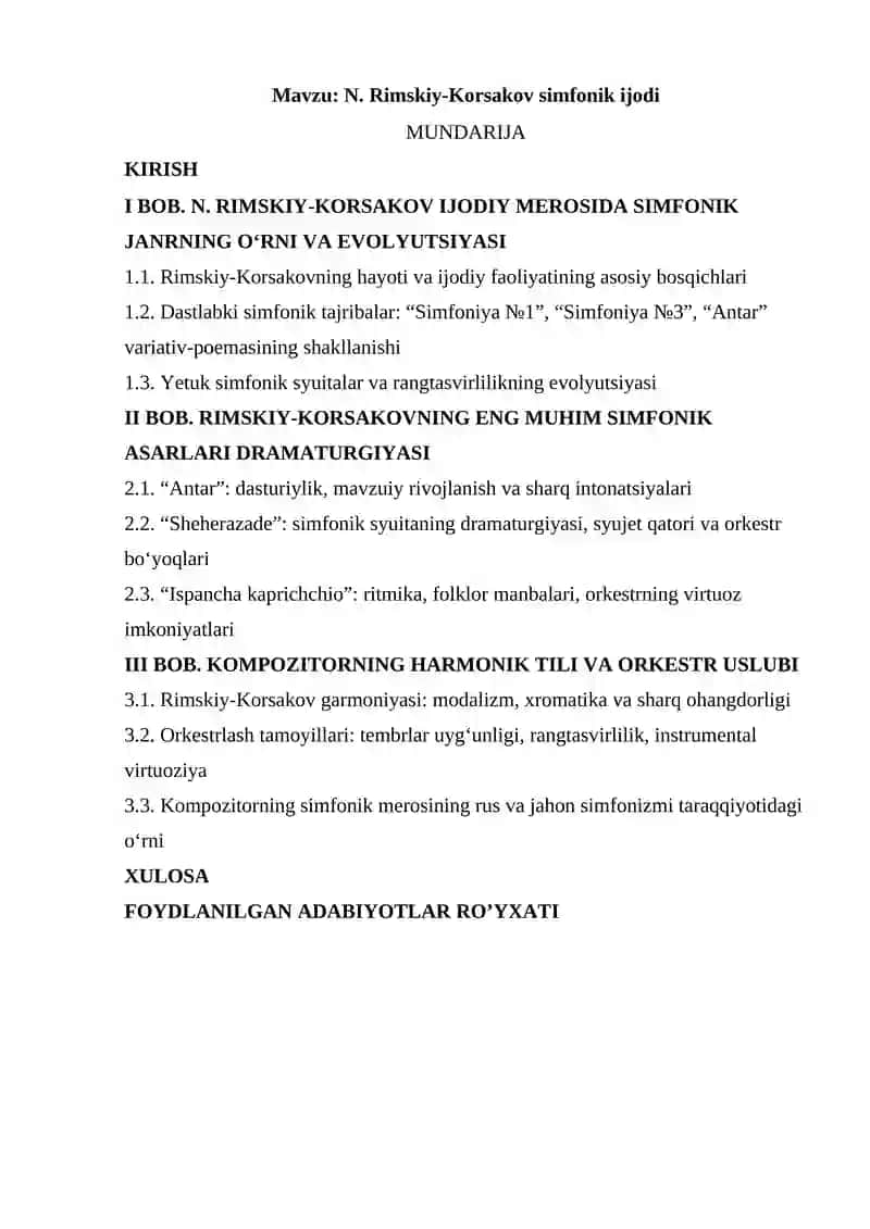 N. Rimskiy-Korsakov simfonik ijodi