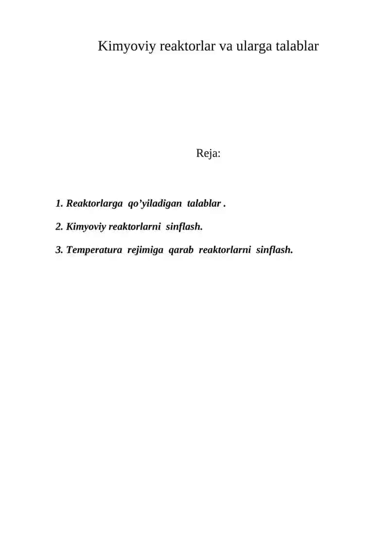 Kimyoviy rеaktоrlar va ularga talablar