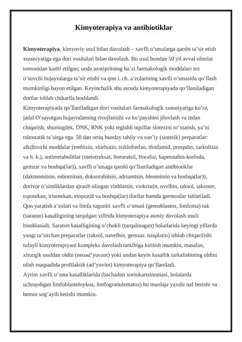 Kimyoterapiya va antibiotiklar
