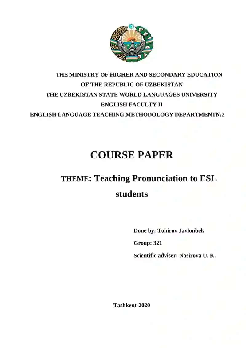 Teaching Pronunciation to ESL students