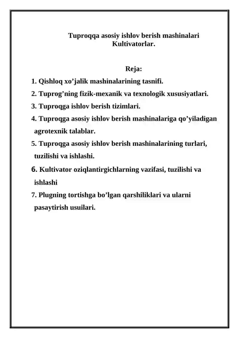 Tuproqqa asosiy ishlov berish mashinalari