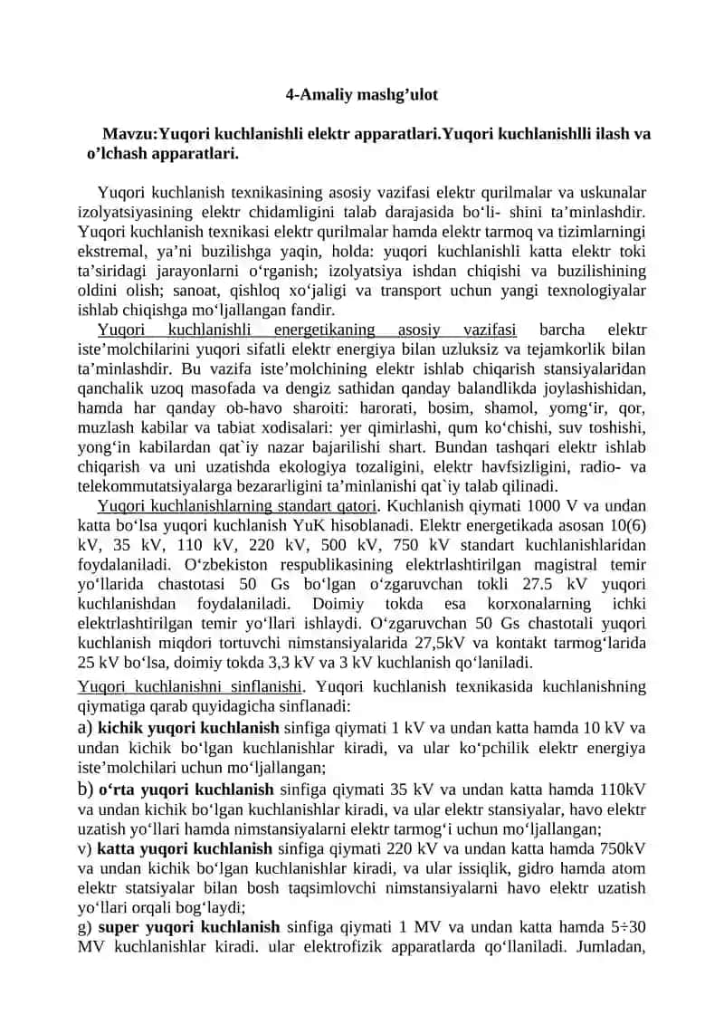 Yuqori kuchlanishli elektr apparatlar