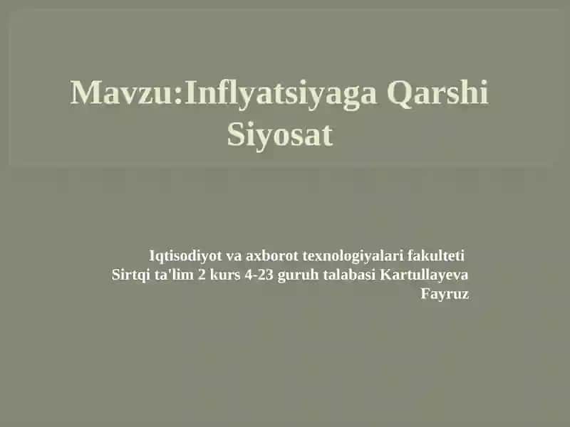 Inflyatsiyaga Qarshi Siyosat