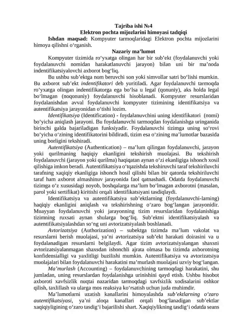 Elektron pochta mijozlarini himoyasi tadqiqi