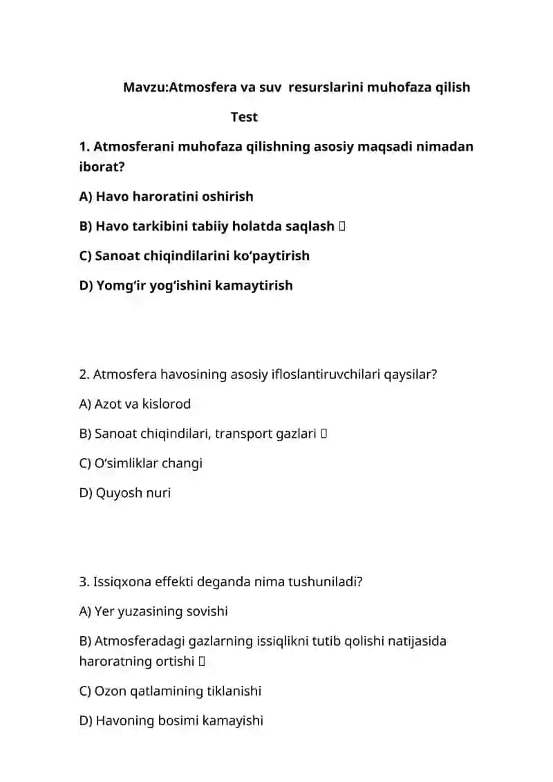 Atmosfera va suv resurslarini muhofaza qilish