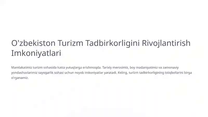 O'zbekiston Turizm Tadbirkorligini Rivojlantirish Imkoniyatlari