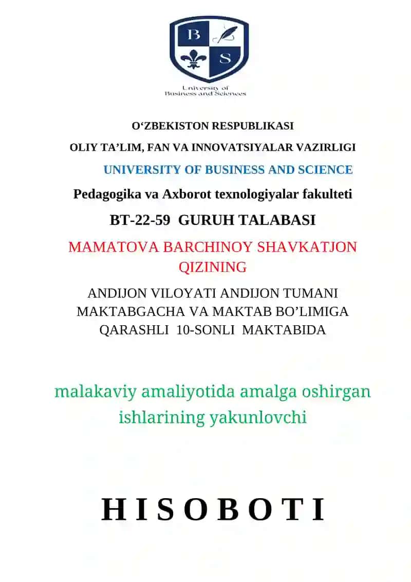 10-sonli maktab malakaviy amaliyoti
