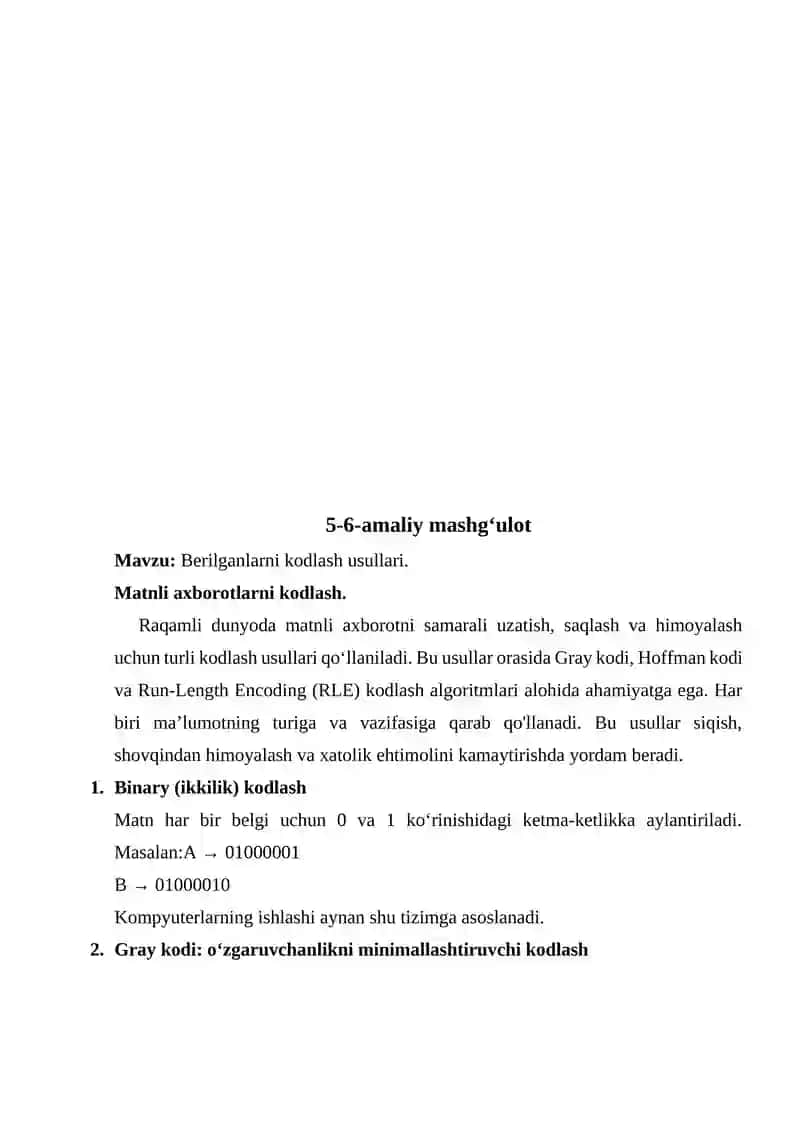 Berilganlarni kodlash usullari