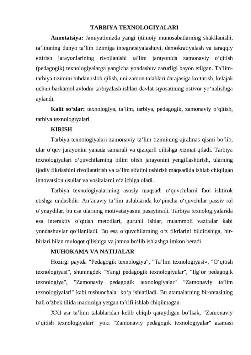 Tarbiya texnologiyalari