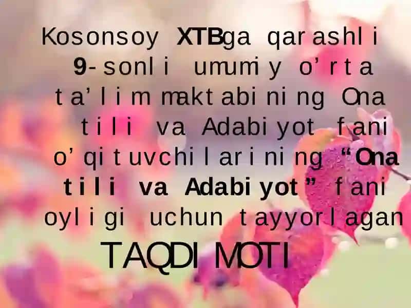 Ona til va adabiyot fanini o'qitish ta'limi
