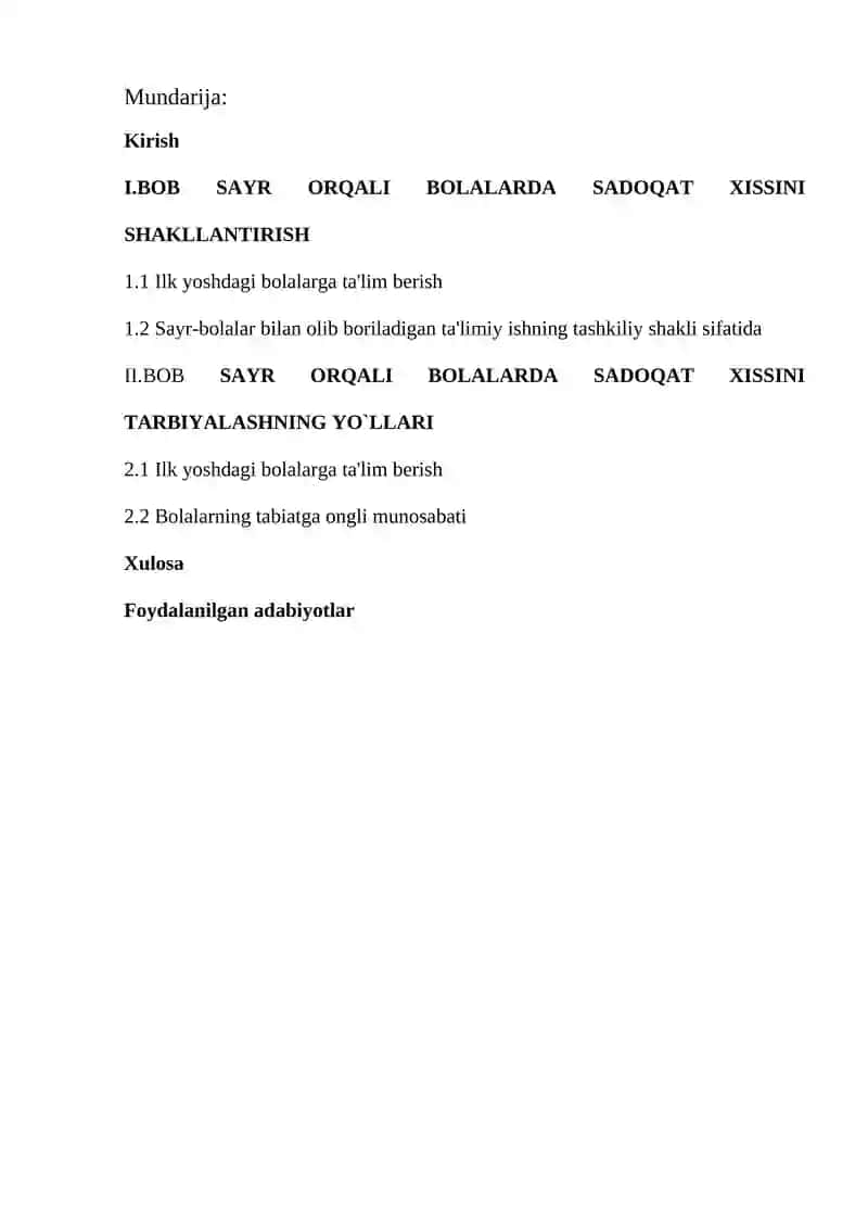 SAYR ORQALI BOLALARDA SADOQAT XISSINI SHAKLLANTIRISH