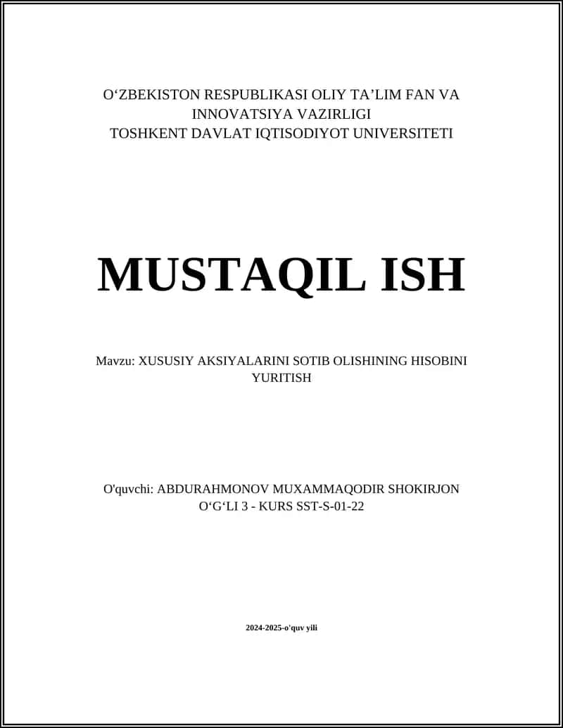 Xususiy aksiyalar hisobini yuritish