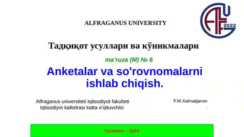 Tadqiqot usullari va ko'nikmalar