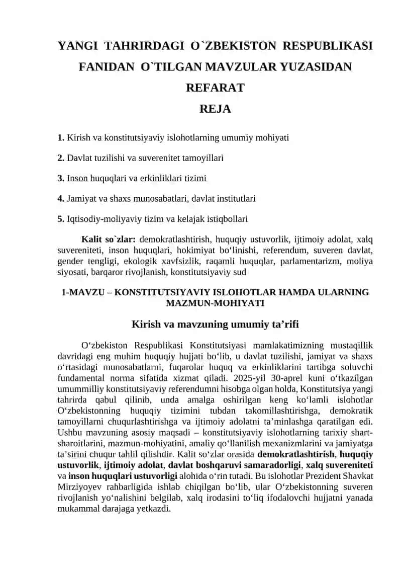 O`zbekiston Respublikasi Konstitutsiyasi