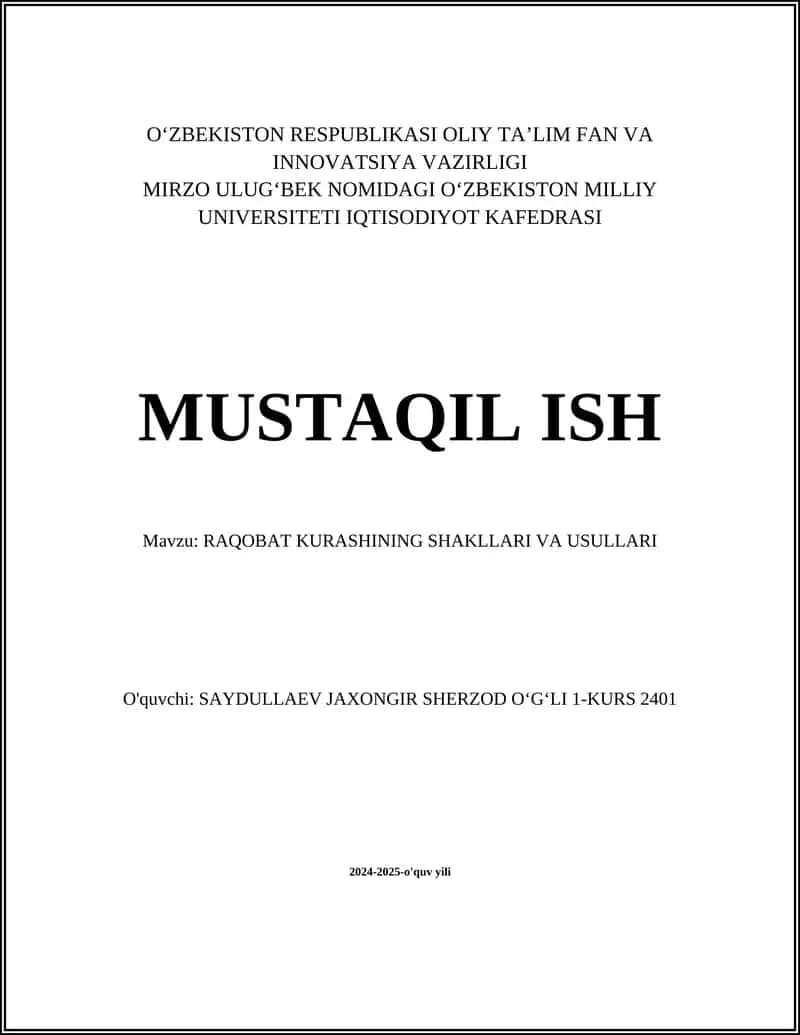 RAQOBAT KURASHINING SHAKLLARI VA USULLARI