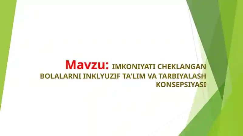 IMKONIYATI CHEKLANGAN BOLALARNI INKLYUZIF TA'LIM VA TARBIYALASH KONSEPSIYASI