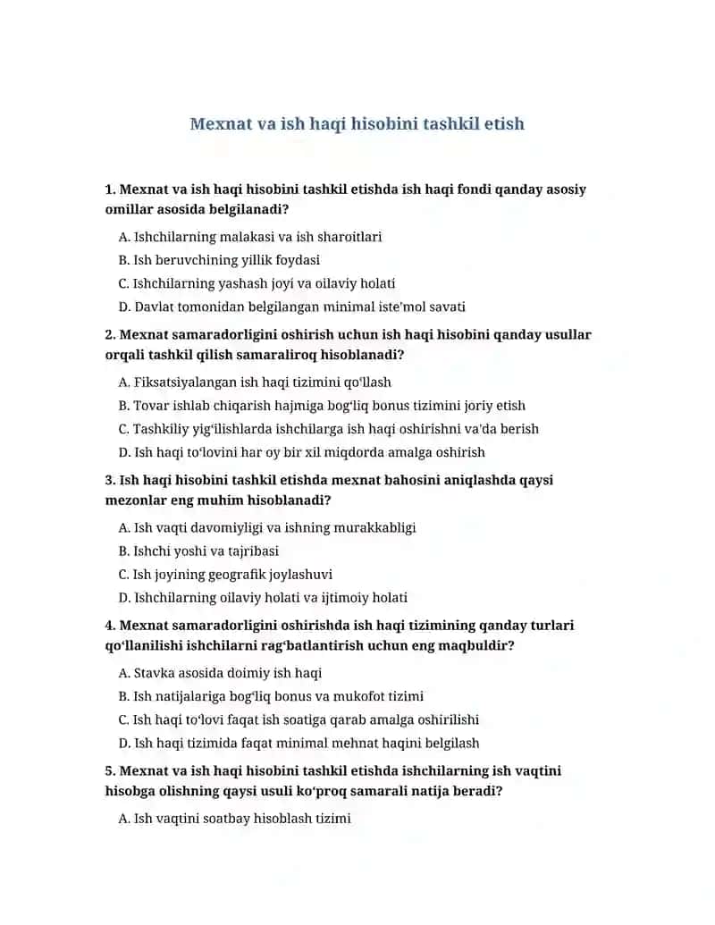 Mexnat va ish haqi hisobini tashkil etish