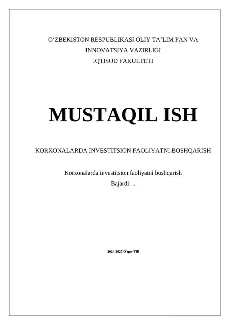 Korxonalarda investitsion faoliyatni boshqarish