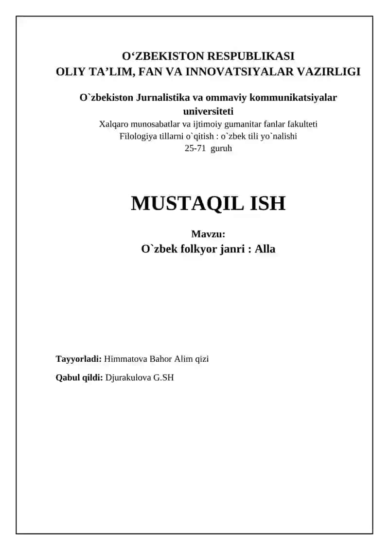 O`zbek folkyor janri: Alla