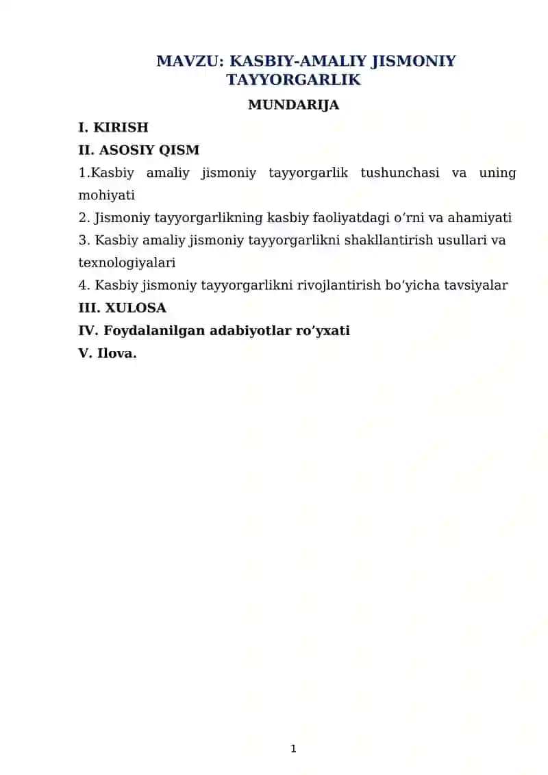 KASBIY-AMALIY JISMONIY TAYYORGARLIK