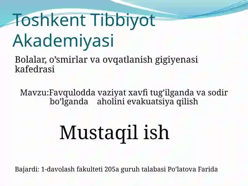 Favqulodda vaziyat xavfi tug'ilganda va sodir bo'lganda aholini evakuatsiya qilish