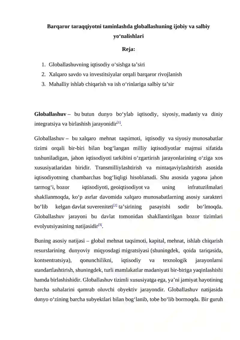 Globallashuvning iqtisodiy o‘sishga ta’siri