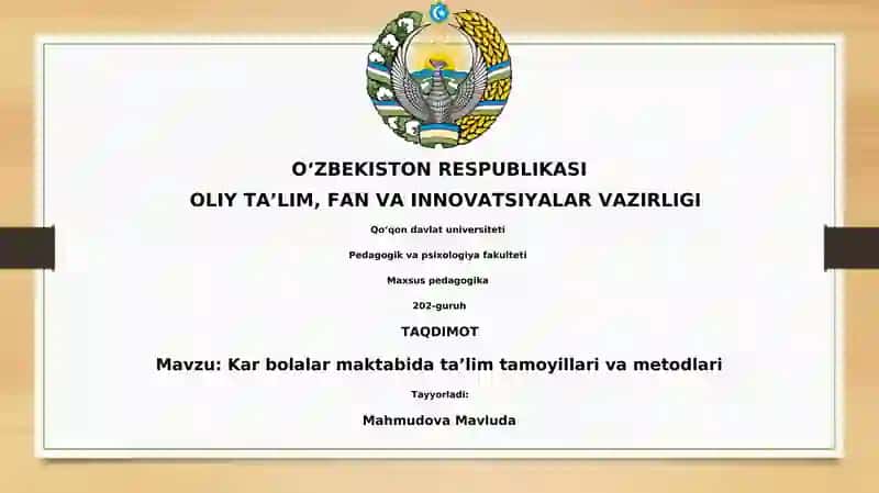 Kar bolalar maktabida taʼlim tamoyillari va metodlari