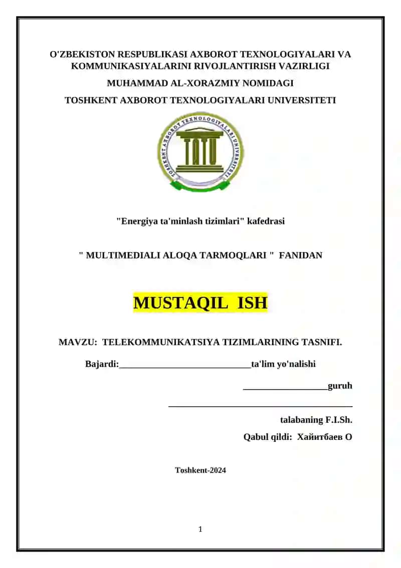 TELEKOMMUNIKATSIYA TIZIMLARINING TASNIFI