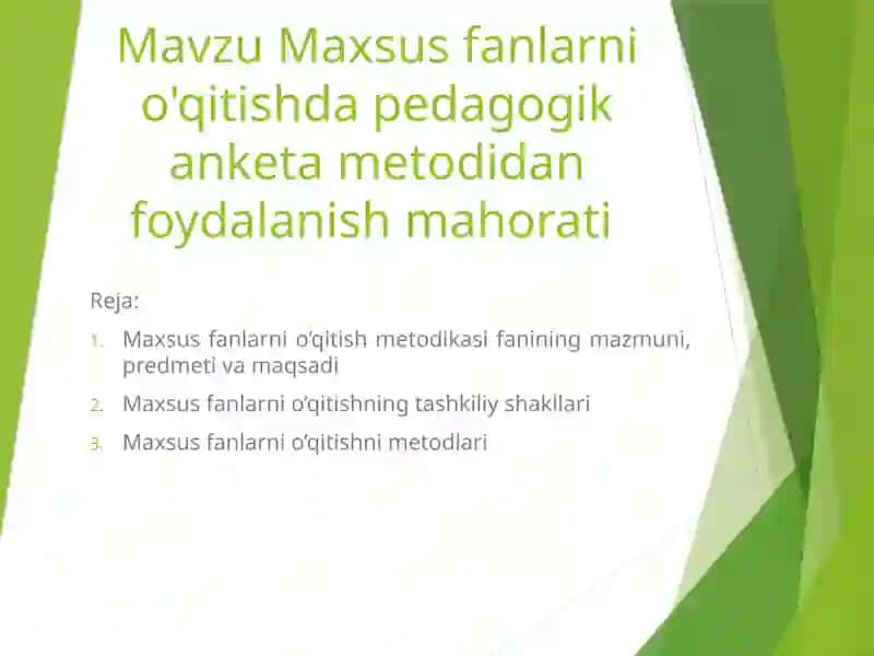 Maxsusfanlarni o'qitishda pedagogikaning etamodi