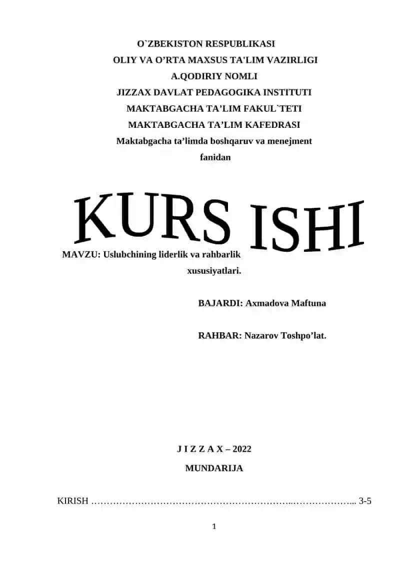 Uslubchining liderlik va rahbarlik xususiyatlari