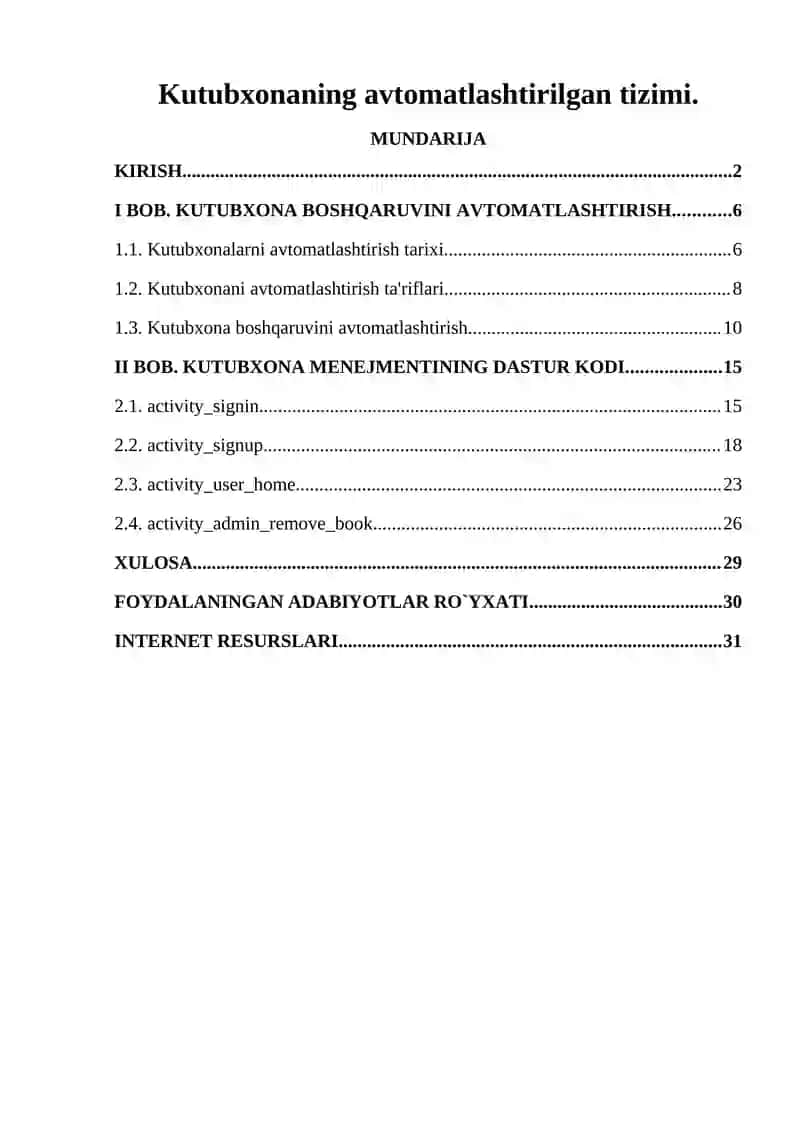 Kutubxonaning avtomatlashtirilgan tizimi