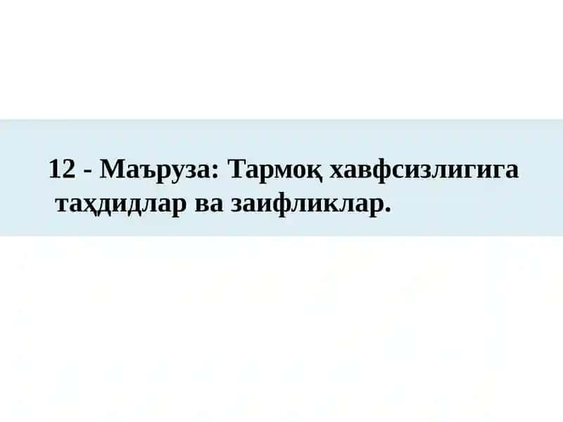 Тармоқ хавфсизлигига таҳдидлар ва заифликлар.