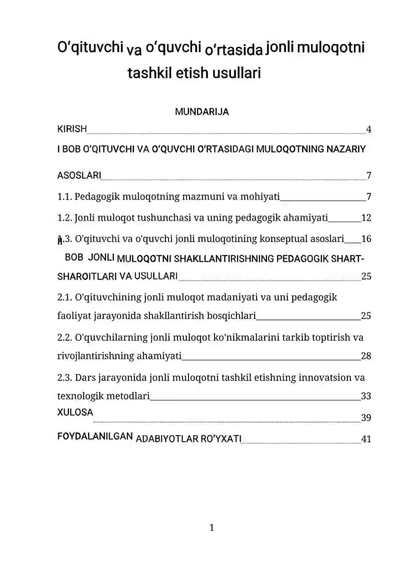 O'qituvchi va o'quvchi o'rtasida jonli muloqotni tashkil etish usullari