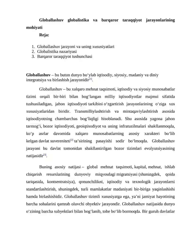 Globallashuv va barqaror taraqqiyot