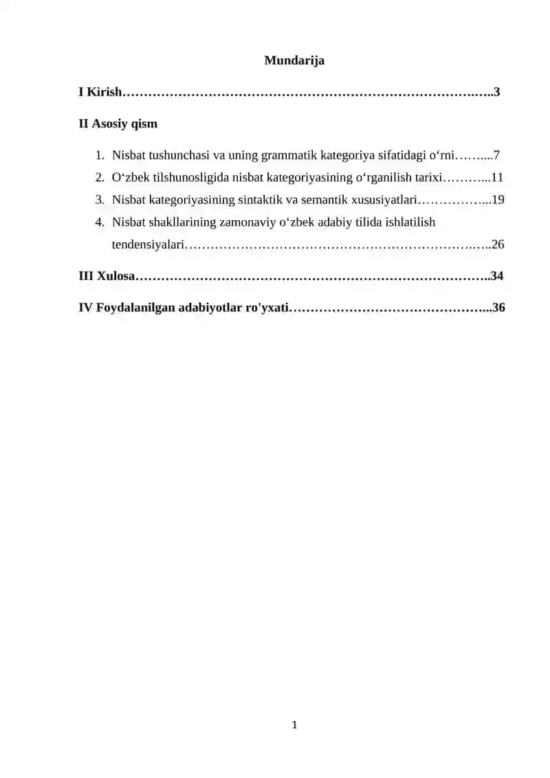 nisbat kategoriyasining oʻrganilishi