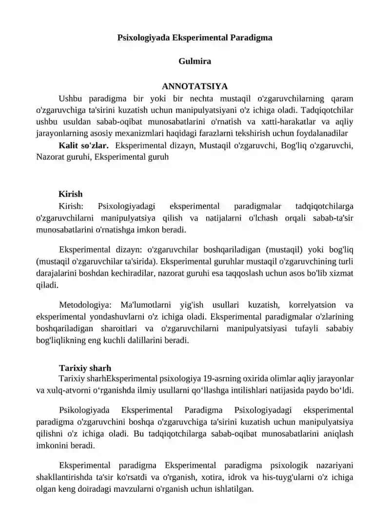 Psixologiyada Eksperimental Paradigma