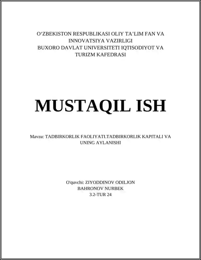 Tadbirkorlik faoliyatining mohiyati