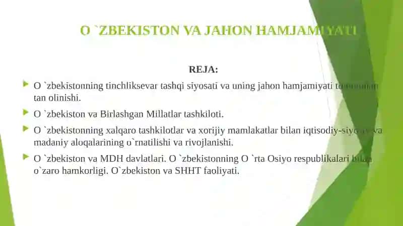 O`zbekiston va Jahon Hamjamiyati