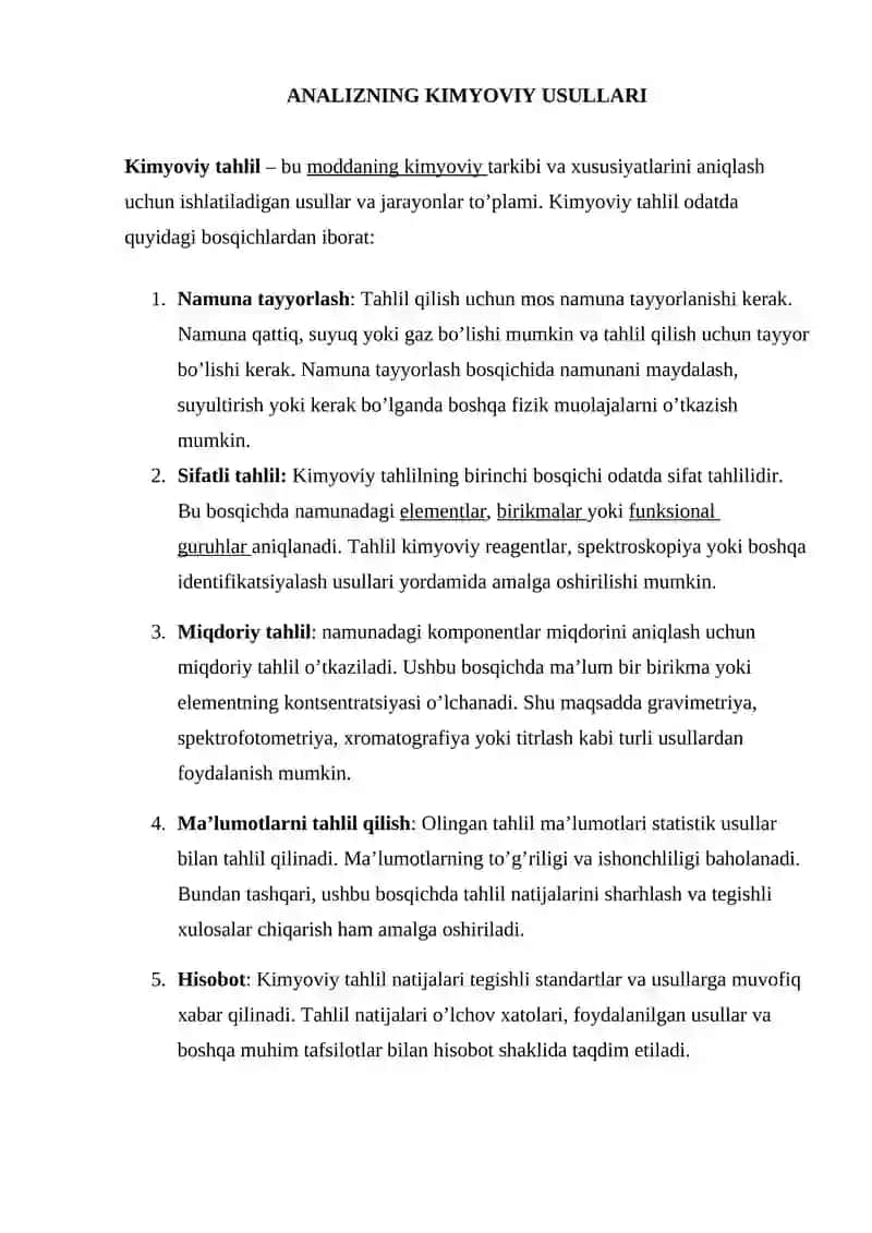 ANALIZNING KIMYOVIY USULLARI