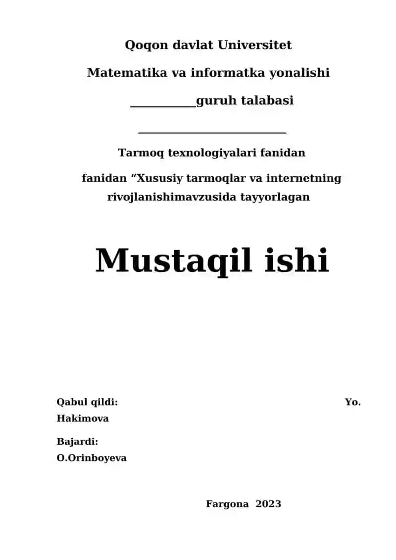 “Xususiy tarmoqlar va internetning rivojlanishi