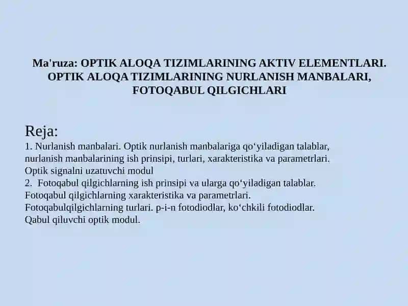 OPTIK ALOQA TIZIMLARI