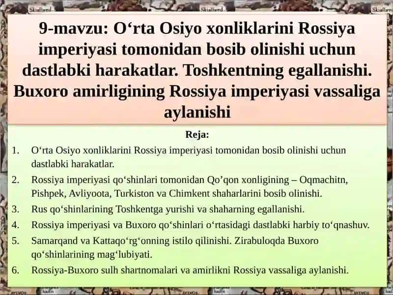 O‘rta Osiyo xonliklarini Rossiya imperiyasi tomonidan bosib olinishi