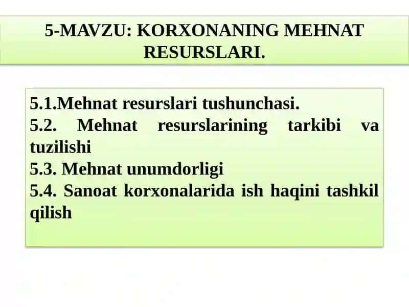 KORXONANING MEHNAT RESURSLARI