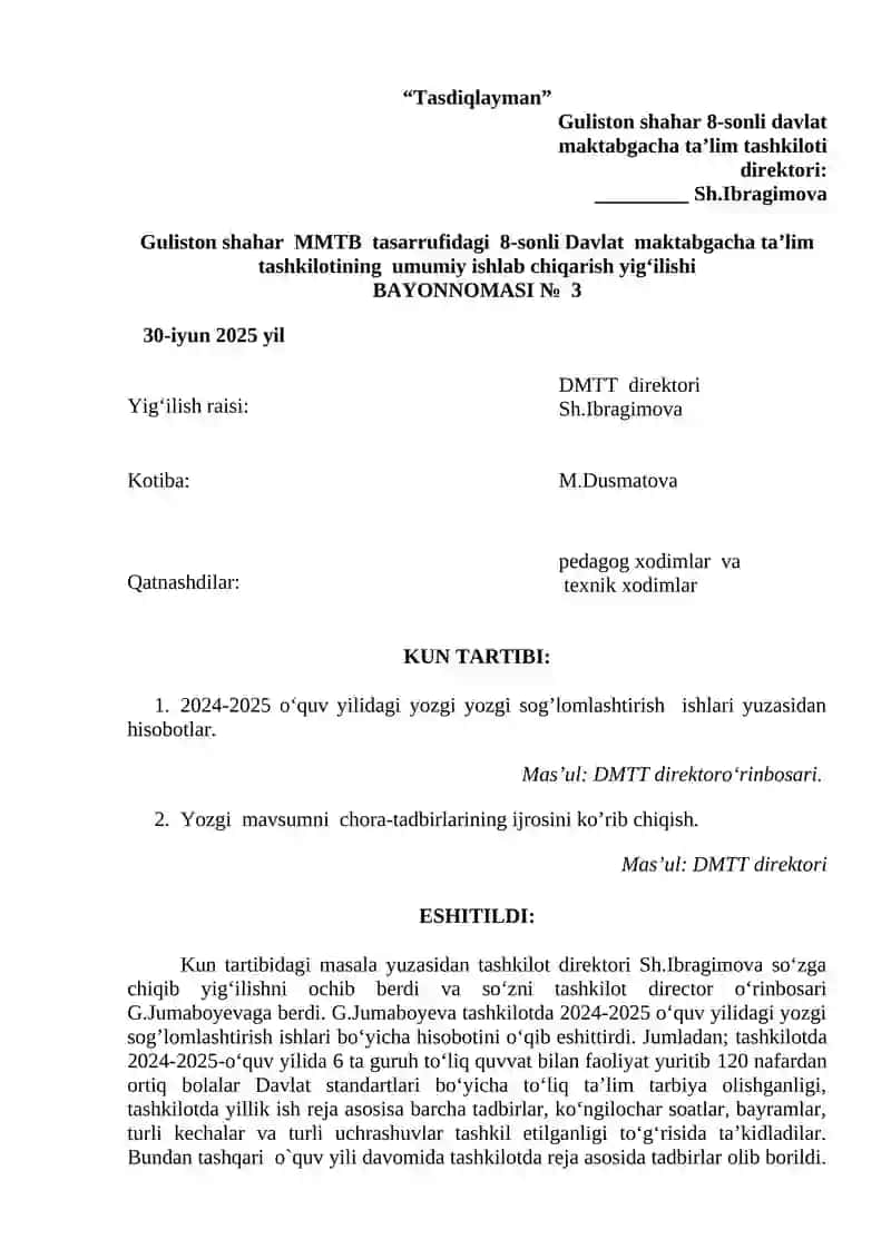 MMTB Tasarrufidagi 8-sonli Davlat maktabgacha ta’lim tashkiloti