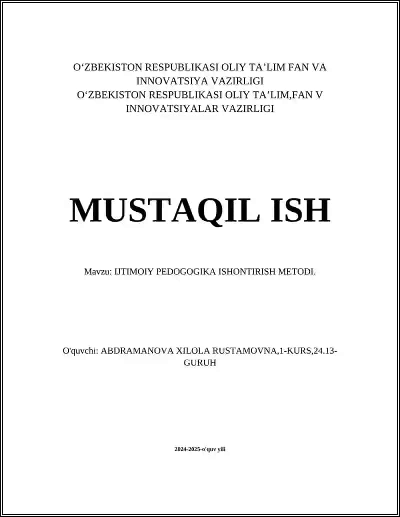 IJTIMOIY PEDOGOGIKA ISHONTIRISH METODI