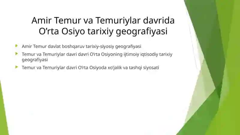 Amir Temur va Temuriylar davrida O'rta Osiyo tarixiy geografiyasi