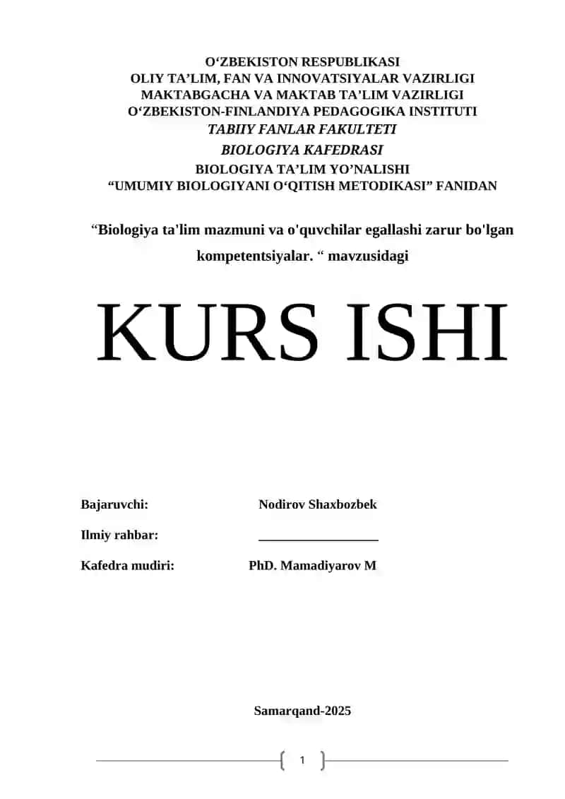 "UMUMIY BIOLOGIYANI O‘QITISH METODIKASI"