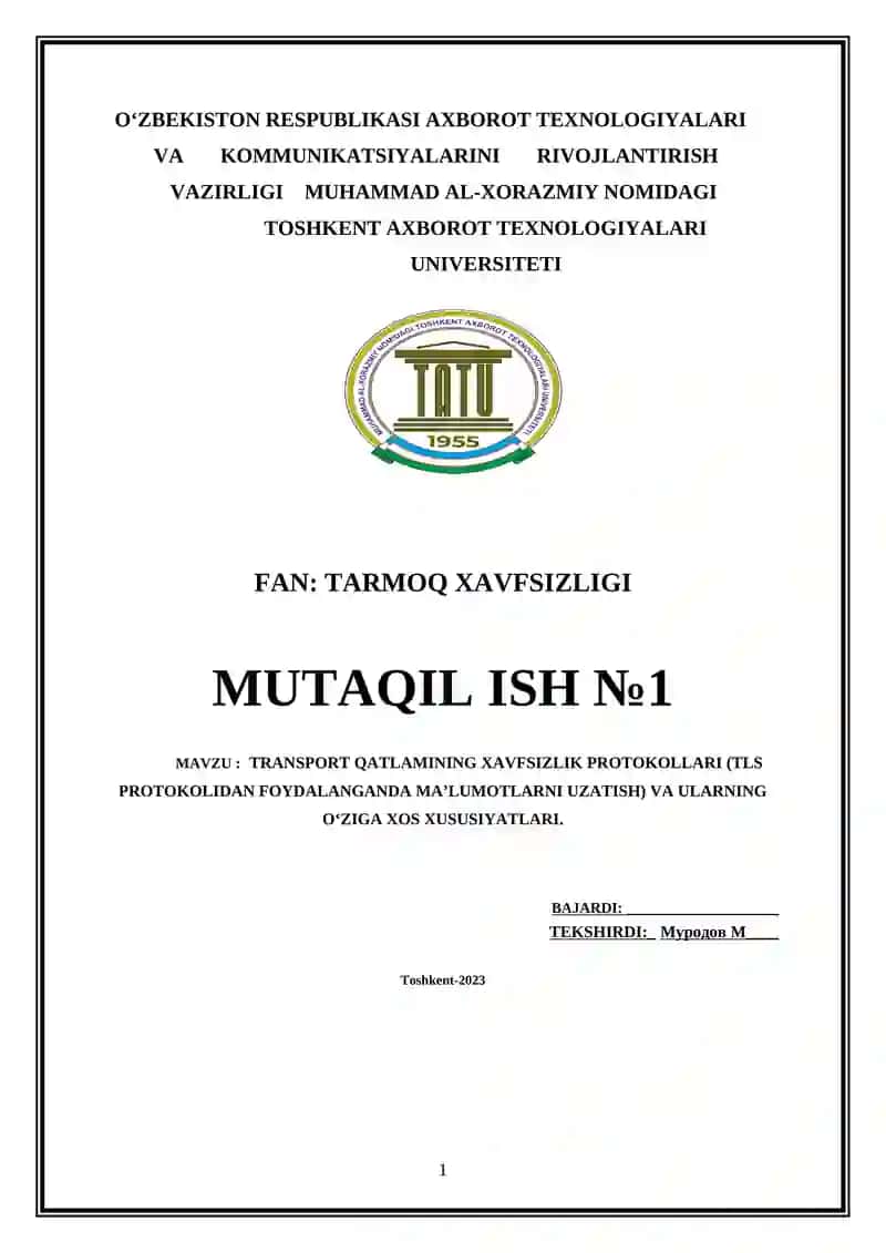 Transport qatlamining xavfsizlik protokollari (TLS protokoli)