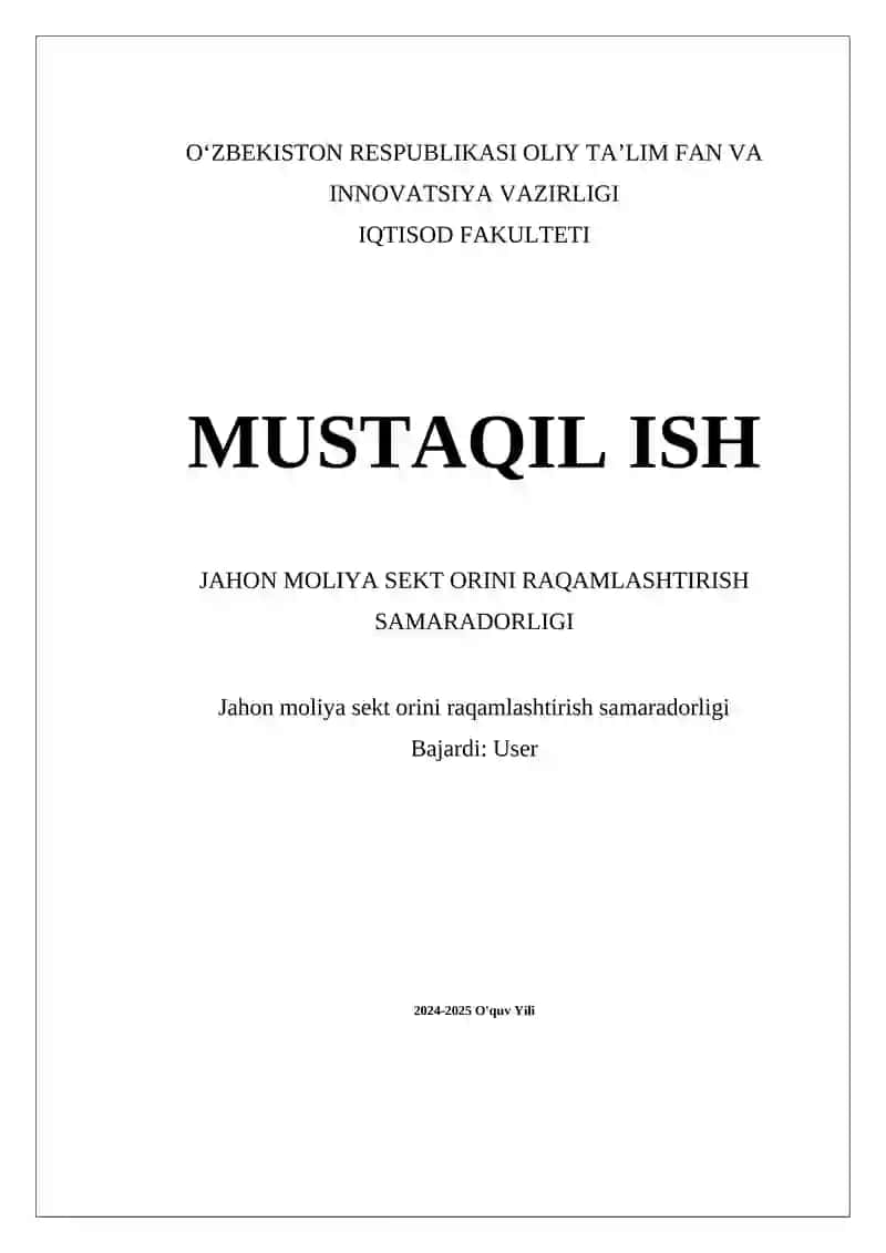 Jahon moliya sekt orini raqamlashtirish samaradorligi